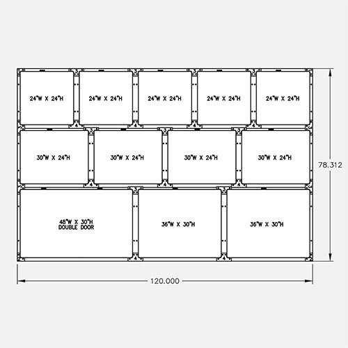 120″W 78″H, 3-Tier, 12-Cage Configuration