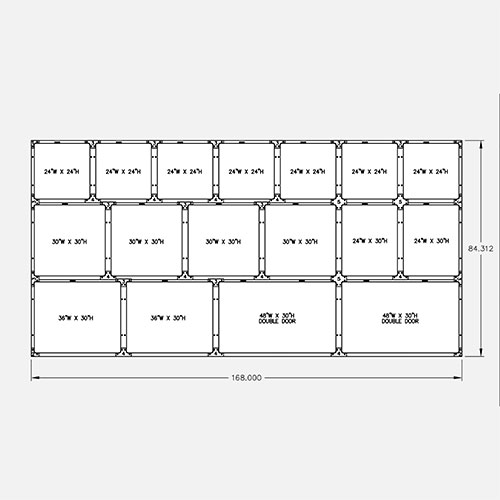 168″W 84″H, 3-Tier, 17-Cage Configuration