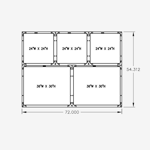 72″W 54″H, 2-Tier, 5-Cage Configuration