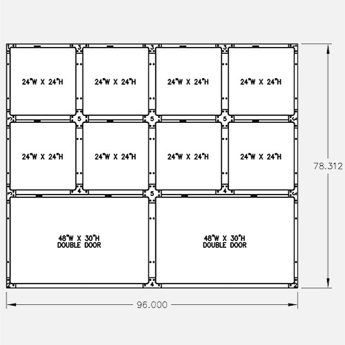 96″W 78″H, 3-Tier, 10-Cage Configuration