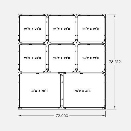 72″W 78″H, 3-Tier, 8-Cage Configuration