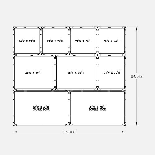 96″W 84″H, 3-Tier, 9-Cage Configuration